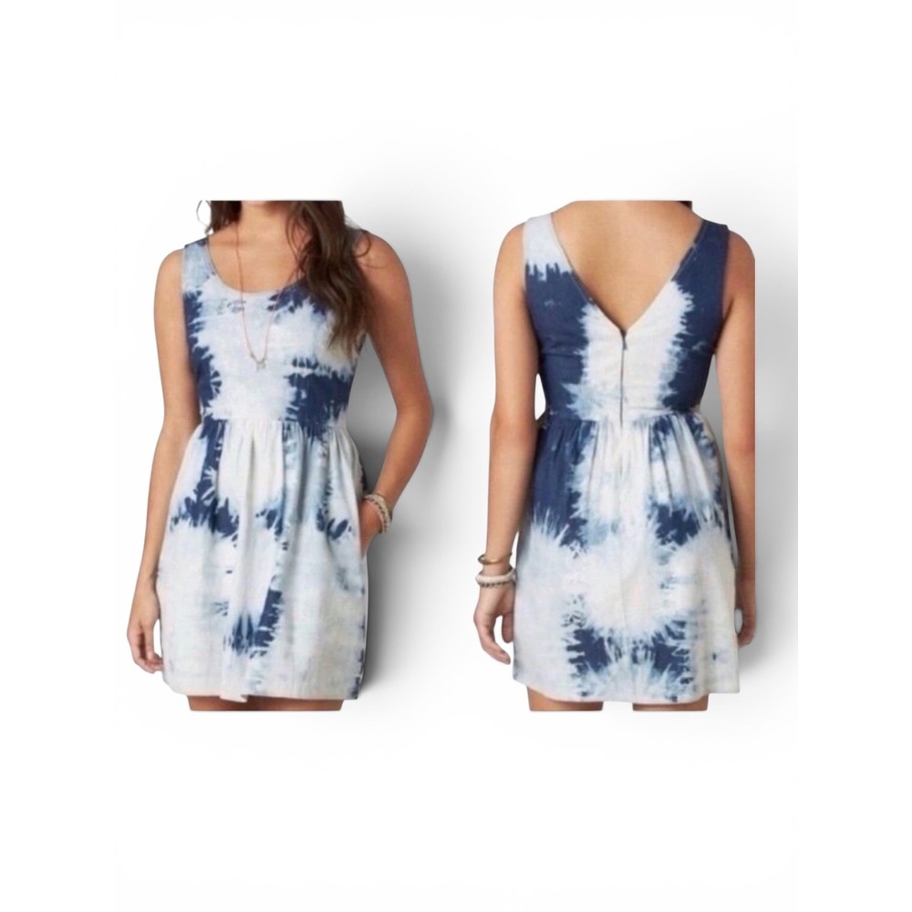 American Eagle Blue Tie Dye Fit Flare Mini Dress Sleeveless Pockets Sz 0 Preppy